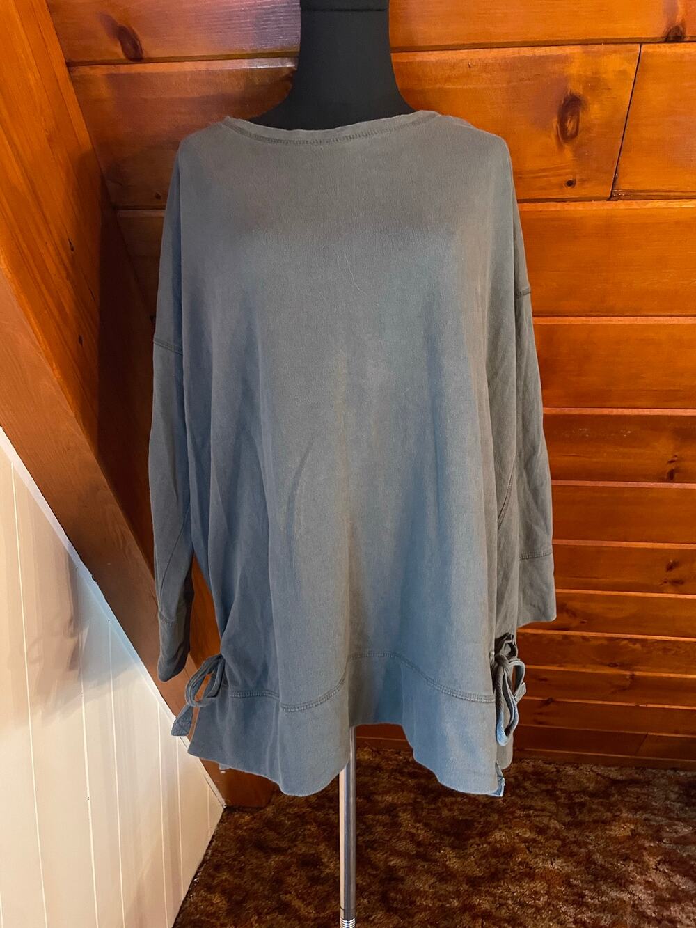 World Market Sage BOHO Green Tie Side One size Oversized 100% Cotton Crewneck
